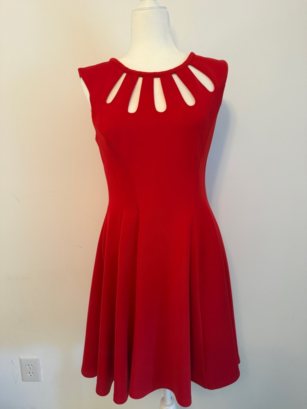 Betsey Johnson Red Sleeveless Fit-and-Flare Dress with Cutout Neckline